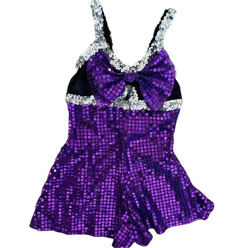 Custom Made Purple Silver Sequin Dance Costume/Halloween Ravens Cheerleader XS/S